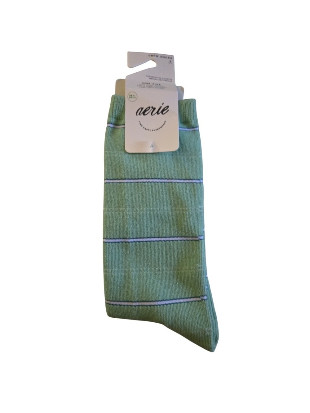 NWT Aerie Crew Socks Mint Green with Stripes One Size